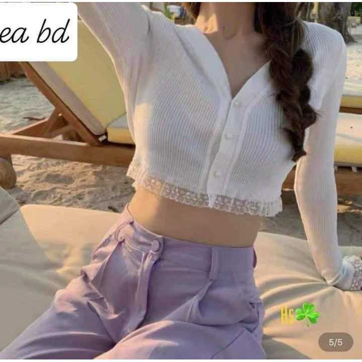 Áo Croptop Phối Ren Gấu Dài THÚY VI STORE