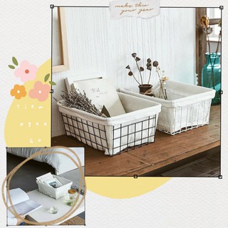 RỔ SẮT LÓT VẢI CANVAS - Phụ kiện trang trí - Tiệm Ngựa Gỗ