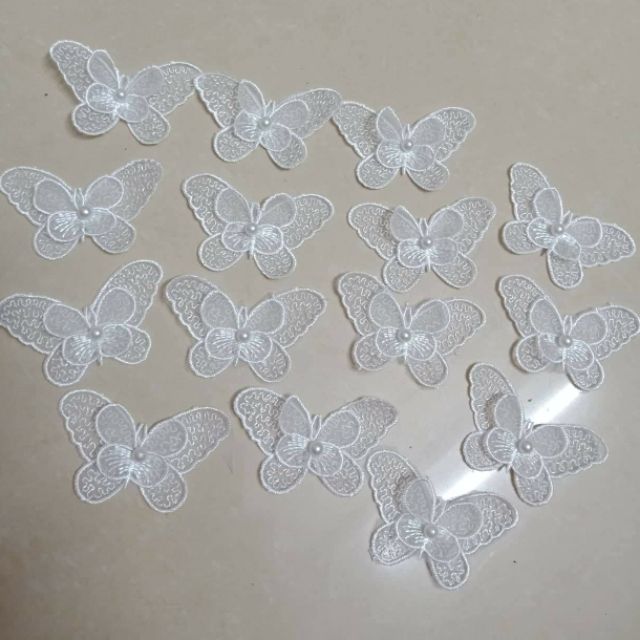 Bướm Ren 3D Màu Trắng - Bướm Ren Trang Trí Áo Váy