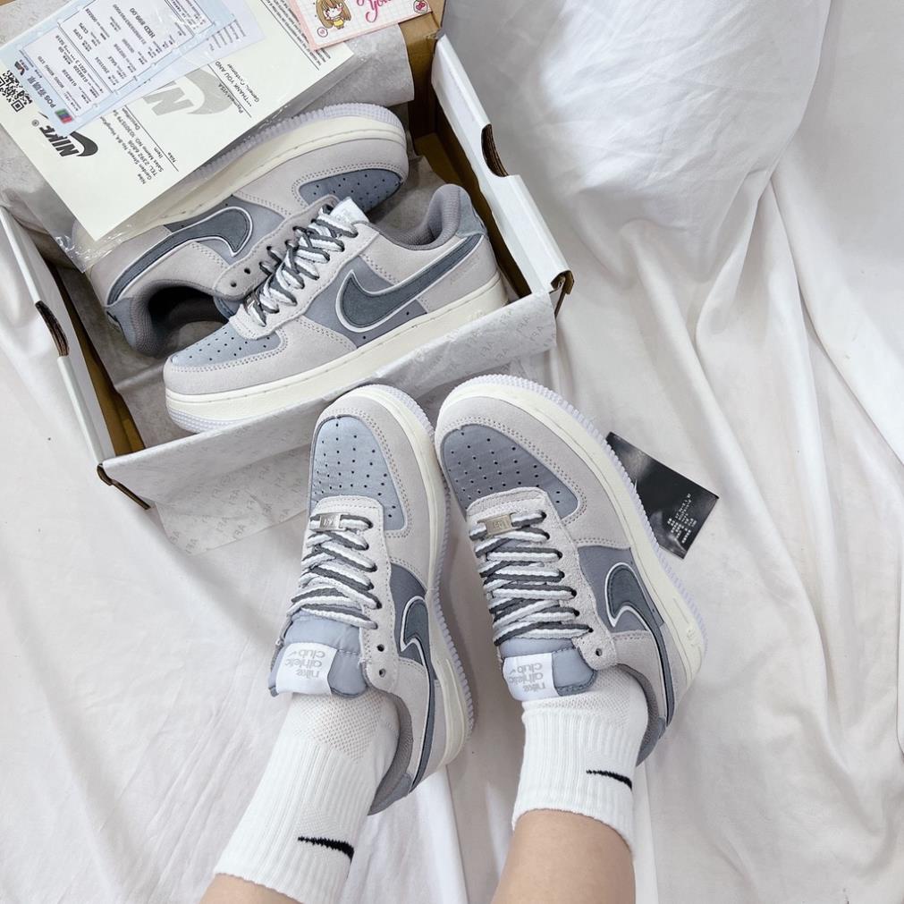 Giày Thể Thao Nam Nữ Sugarg Forc Athletic Clus Nỉ Ghi Full AF1 xám chuột nỉ mẫu mới ảnh thật chi tiết