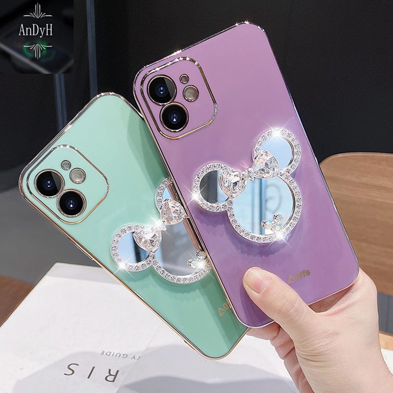 Ốp Điện Thoại Hình Chuột Mickey Minnie Đính Đá Gắn Kèm Giá Đỡ Tiện Dụng Cho Samsung Galaxy J4 Plus / J6 Plus / J2 Prime / J7 Prime