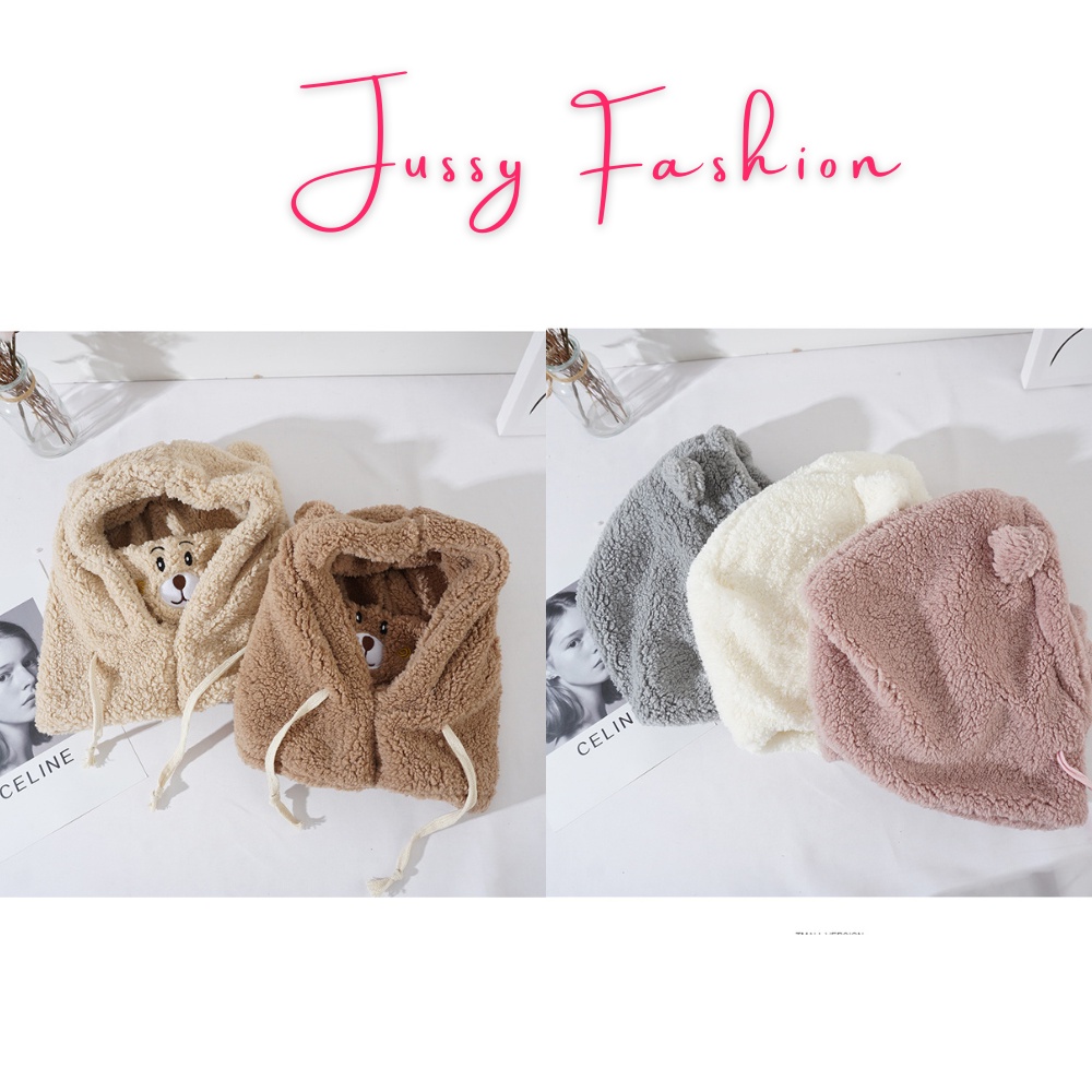 Mũ Len Lông Cừu Tai Gấu Trùm Tai Kèm Khẩu Trang Hình Gấu Dễ Thương Jussy Official Kiểu Mũ Len Beanie Phong Cách Hàn Quốc
