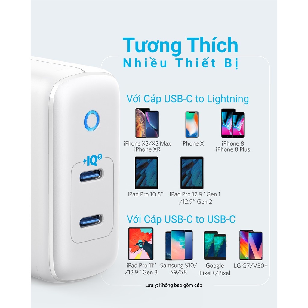 Sạc Anker PowerPort III Duo 36W 2 cổng PIQ 3.0 - A2628 Chính hãng BH 18 Tháng