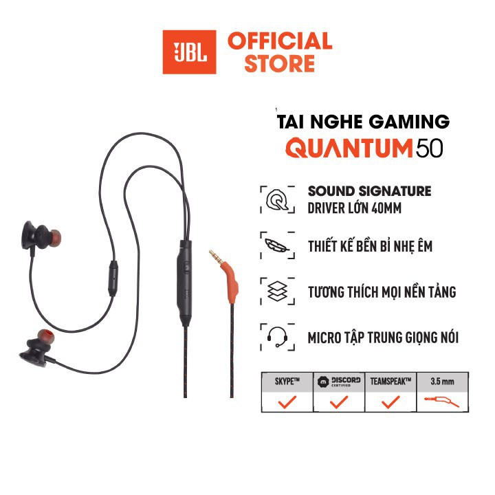 Tai Nghe Có Dây JBL Quantum 50 - Hàng Chính Hãng