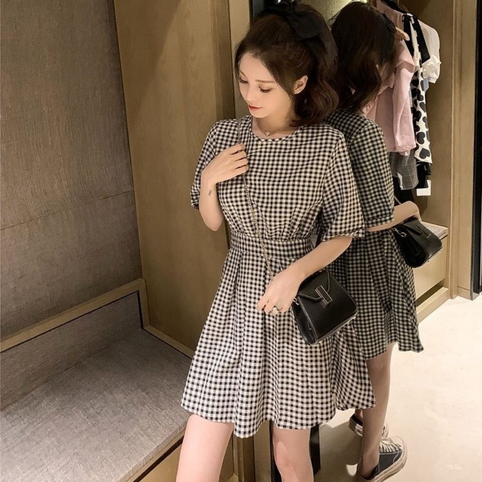Đầm Midi Họa Tiết Sọc Caro Phong Cách Hàn Quốc Thời Trang Mùa Hè 2022 Cho Nữ