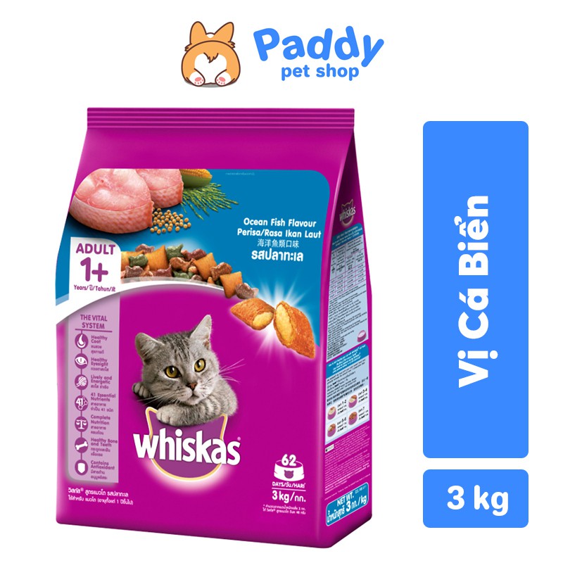 [Mã PET50 giảm 10% - tối đa 50K đơn 250K] [3kg] Hạt Whiskas Cho Mèo Trưởng Thành Vị Cá Biển