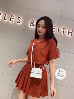 Set vest + chân váy xếp li bigsize