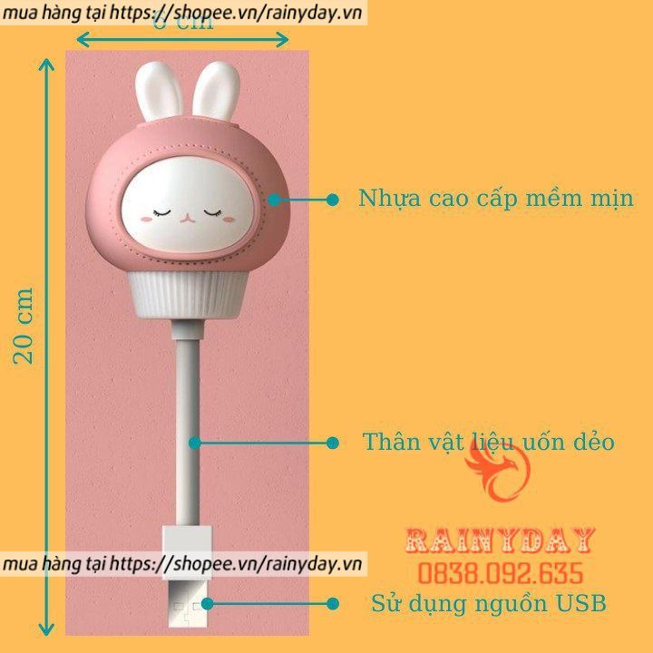 Đèn ngủ mini có điều khiển từ xa remote cắm điện usb hình thú con gấu con thỏ cute dễ thương