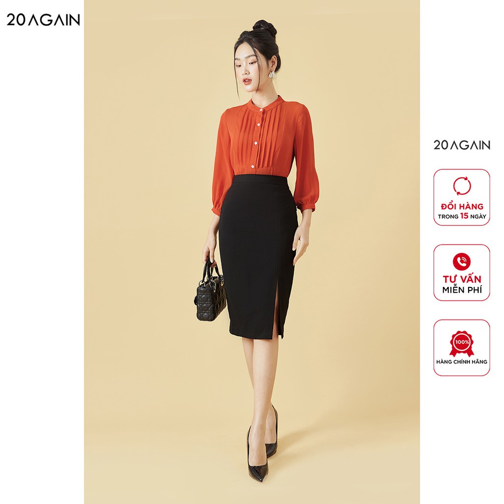 Áo sơ mi nữ dài tay cổ tàu 20AGAIN, thiết kế công sở thanh lịch ASA1670 - Hàng mới về