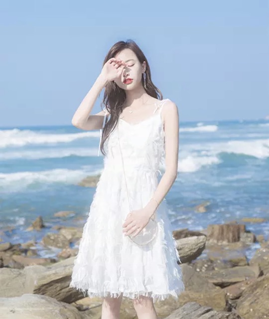 Đầm trắng hai dây thiên sứ Ulzzang tôn da kèm ảnh thật 🌥👑 | BigBuy360 - bigbuy360.vn