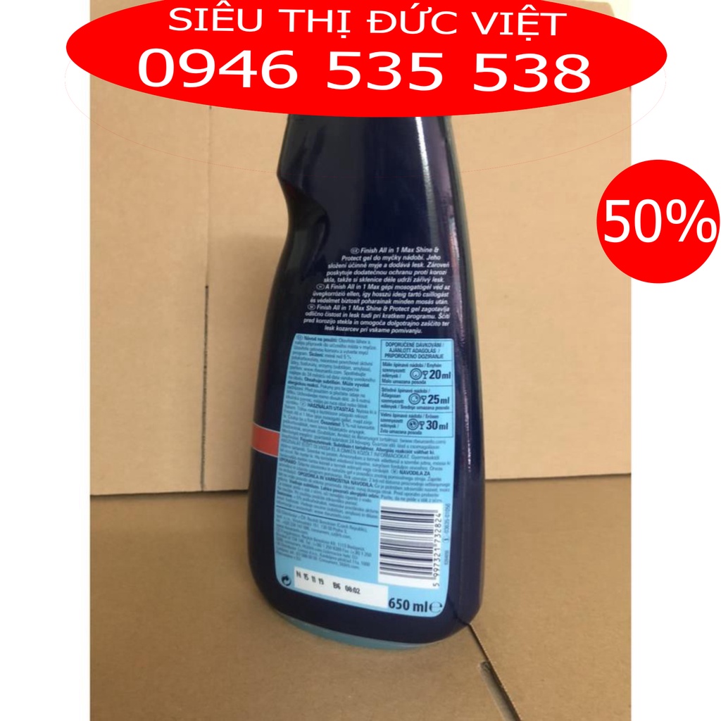 Gel rửa bát Finish All in one Max 650ml
