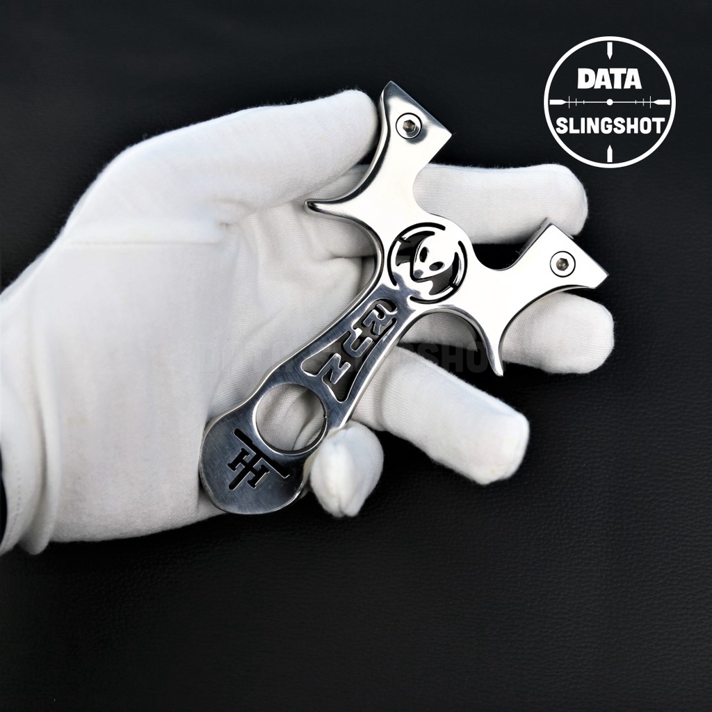 Ná Cao Su Inox CNC Đầu Lâu TH Chạc 8 Mài Bo Cạnh Hoàn Thiện gắn sẵn 2 ốc Titan - Chạc kẹp - DATA SlingShot