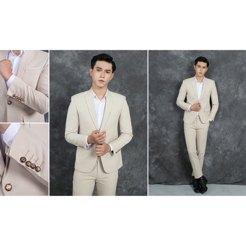 Bộ vest nam,Aó vest nam thời trang ,bộ suit màu trắng kem cao cấp lịch lãm cho phái mạnh, com lê blaze