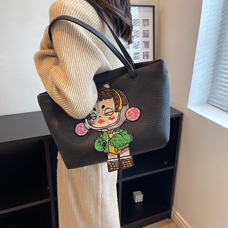 Túi Đeo Vai Cỡ Lớn Họa Tiết Hoạt Hình Đơn Giản Phong Cách Hàn Quốc Cho Nữ