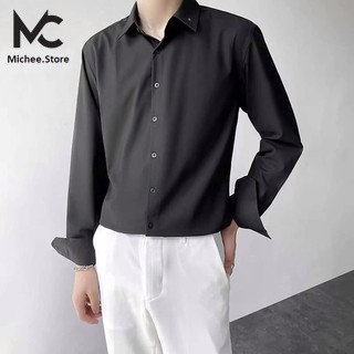 Áo sơ mi nam nữ dài tay Unisex Basic màu trắng và đen sơ mi lụa học sinh mịn mát form rộng suông-MC01