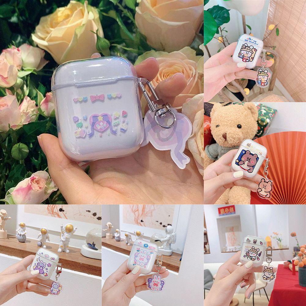 Vỏ Bảo Vệ Hộp Sạc Tai Nghe AirPods 1 2 Kèm Móc Khóa Xinh Xắn