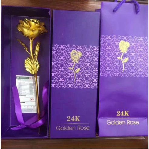 Bông Hồng Hoa Hồng Mạ Vàng 24k + Hộp Đựng Và Túi