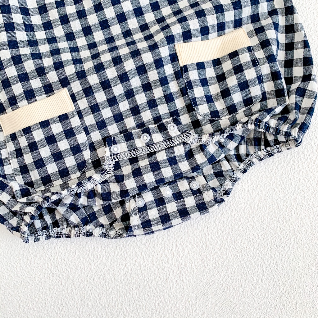 Bộ Áo Liền Quần Hai Dây Họa Tiết Sọc Caro Thời Trang Mùa Hè Cho Bé Sơ