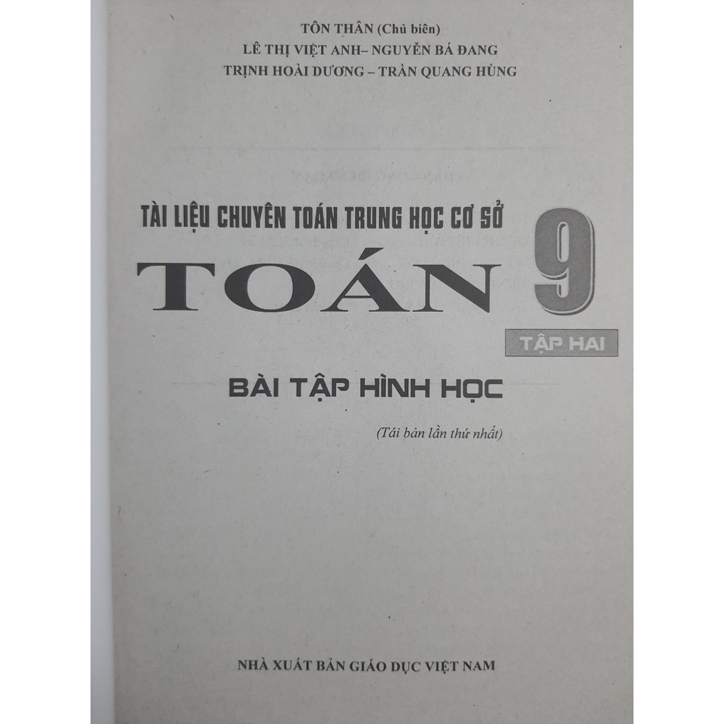 Sách - Tài liệu chuyên toán trung học cơ sở Toán 9 Tập 2: Bài tập Hình học