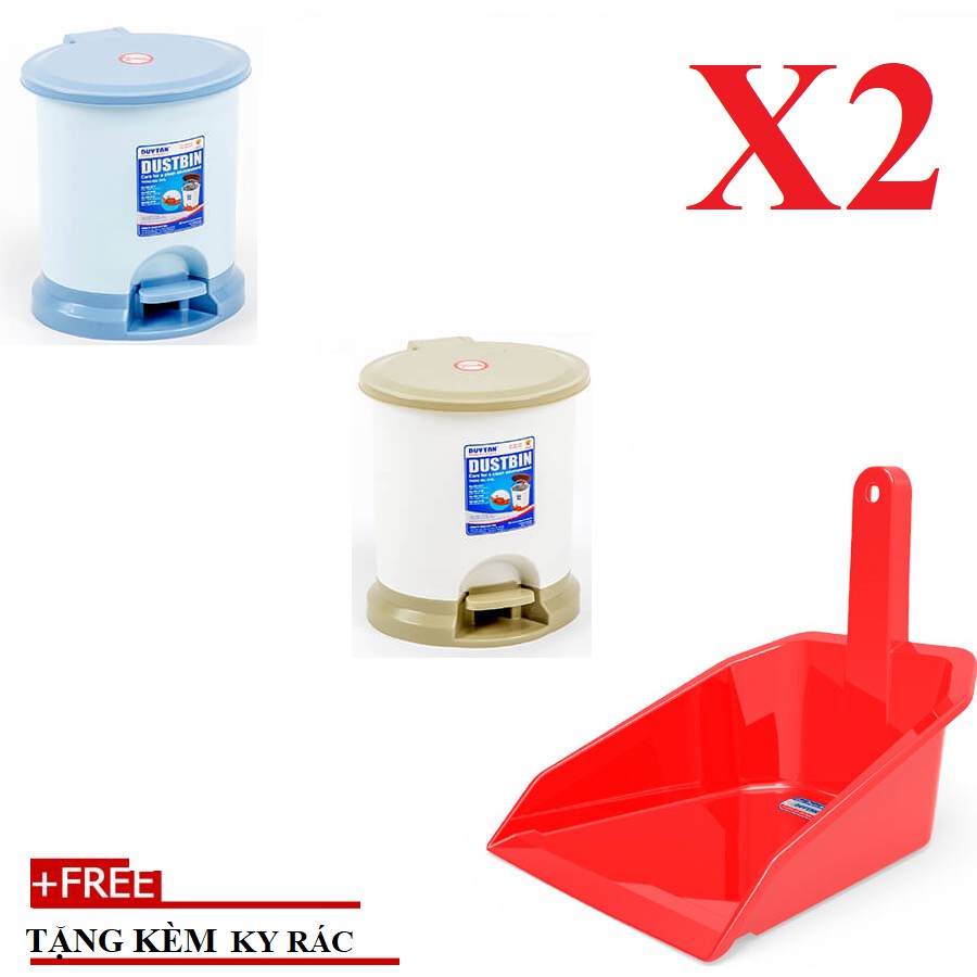 Combo 2 Thùng Rác Oval Duy Tân Size Nhí (20 x 18 x 22 cm) No.217- TẶNG KÈM KY RÁC