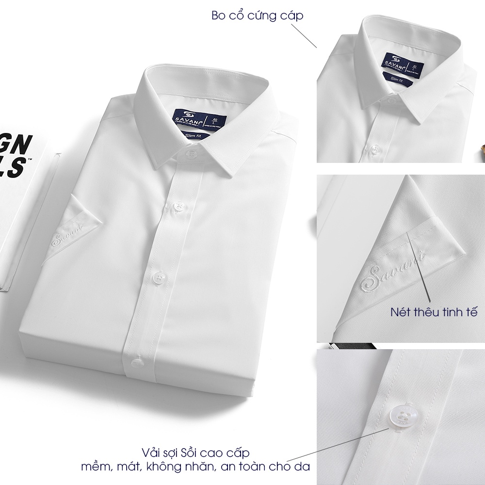 Áo sơ mi nam ngắn tay SAVANI trẻ trung, lịch lãm, vải sợi sồi không nhăn, thoáng mát - MSS0162