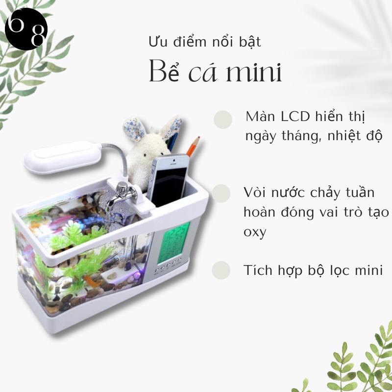 Bể Cá mini Phong Thủy 68 Hồ Cá cảnh thủy sinh để bàn