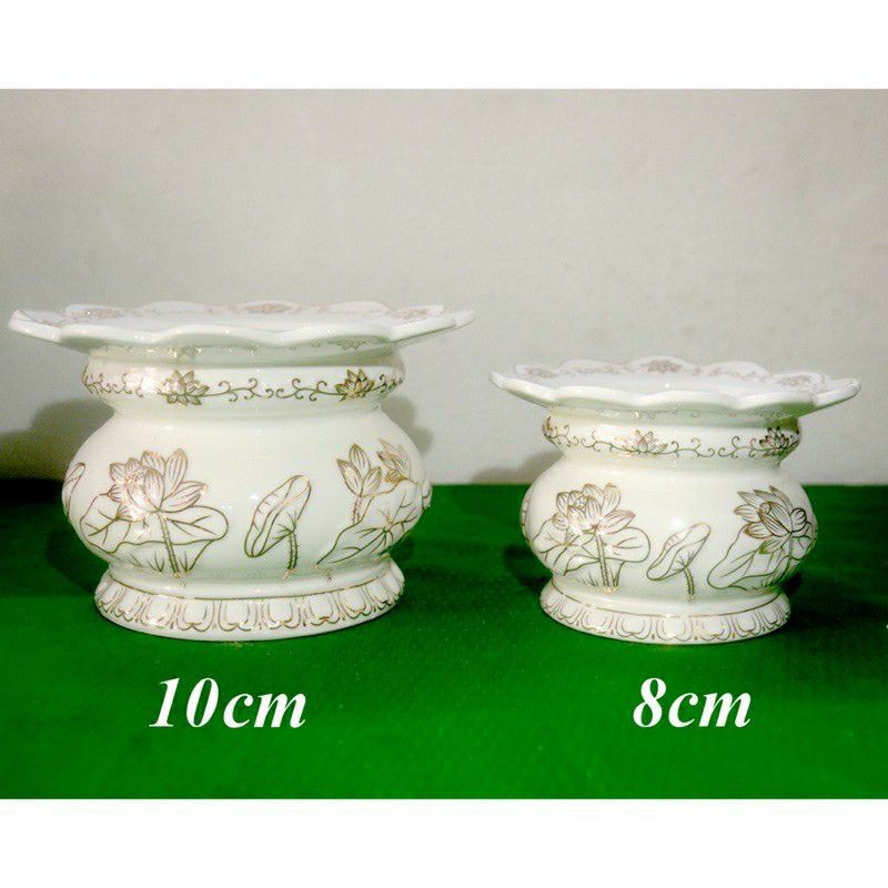 Lư hương thờ cúng hoa sen trắng có khay hứng tàn nhang