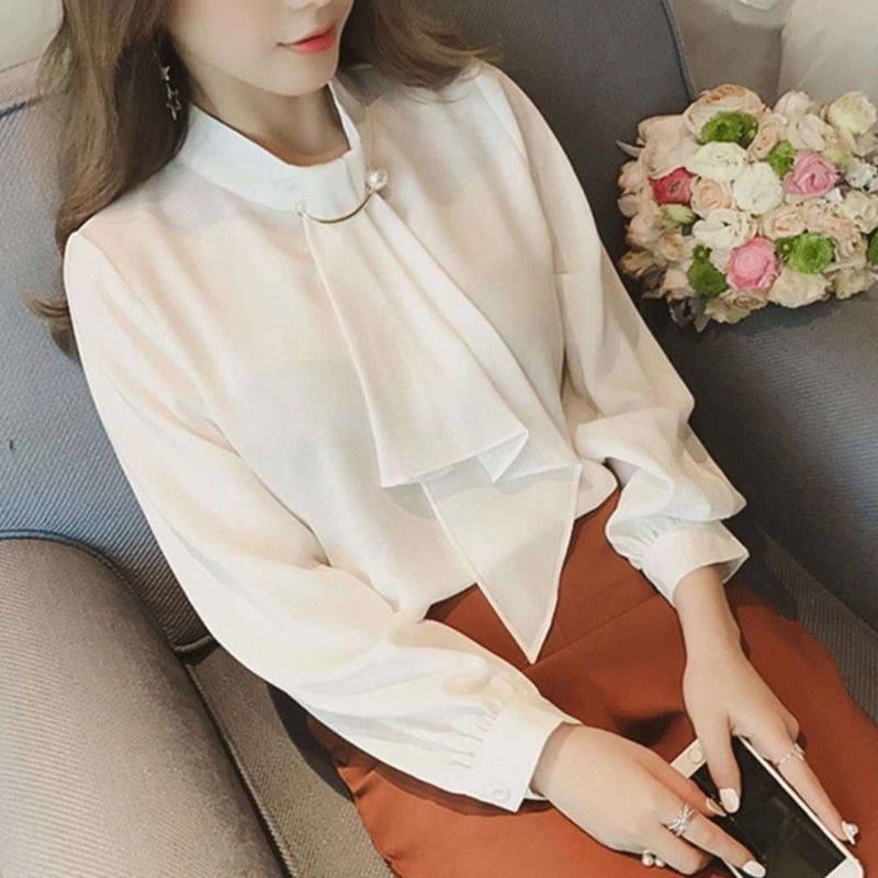 Áo Sơ Mi Voan Tay Dài Lồng Đèn Màu Sắc Đơn Giản Phong Cách Hàn Quốc Dành Cho Nữ