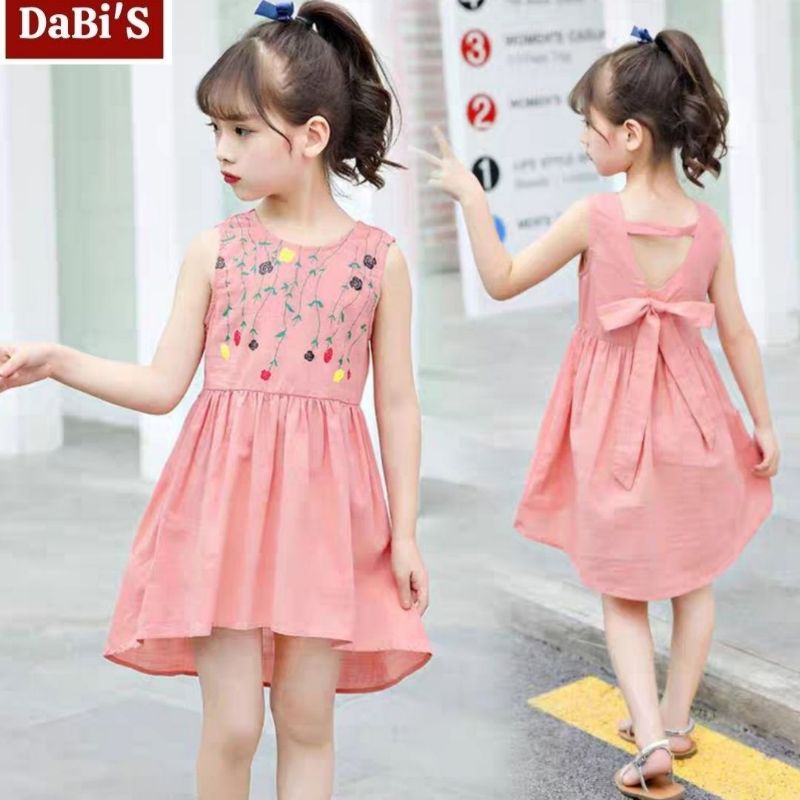 Váy đầm bé gái DABI'S chất kate cotton mùa hè thoáng mát thêu hoa xinh xắn 2 tuổi , 4 , 5 , 7, 10 , 12 tuổi 12kg - 40kg