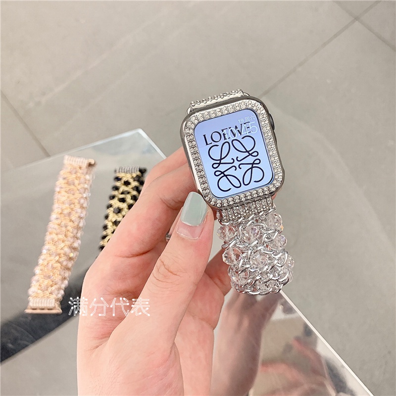 Dây Đeo Chuỗi Hạt Pha Lê Sang Trọng Cho iwatch series 7 6 5 SE 4 3 2 1 41mm 45mm 44mm 40mm 42mm 38mm