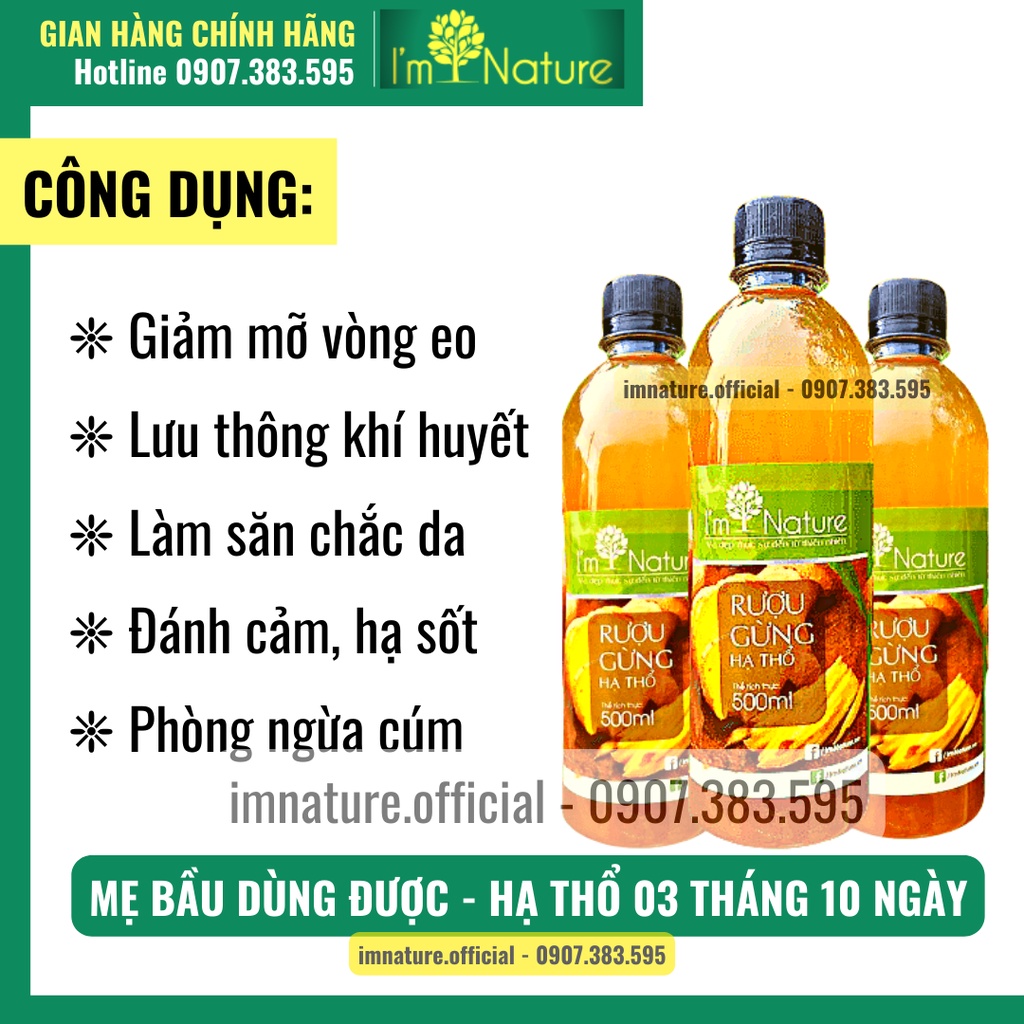 Rượu Gừng Hạ Thổ I'm Nature Giúp Giảm Mỡ - Đánh Gió - Phòng Ngừa Cảm Cúm 500ml