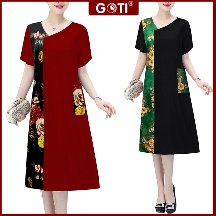 GOTI – Đầm Dự Tiệc Trung Niên Suông Bigsize Giấu Bụng Cao Cấp Cho Mẹ U50 U60 3333