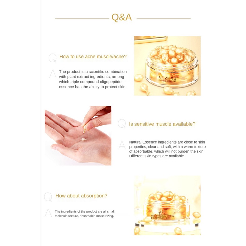 Venzen Tinh chất dưỡng da Hyaluronic Acid dạng viên nang dưỡng ẩm thu nhỏ lỗ chân lông nuôi dưỡng và phục hồi làn da 30g