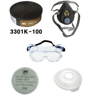 Bộ mặt nạ 3M 3200 sử dụng Phin lọc cao cấp 3M 3301K-100 và 01 kính bảo vệ mắt chính hãng 3M 334