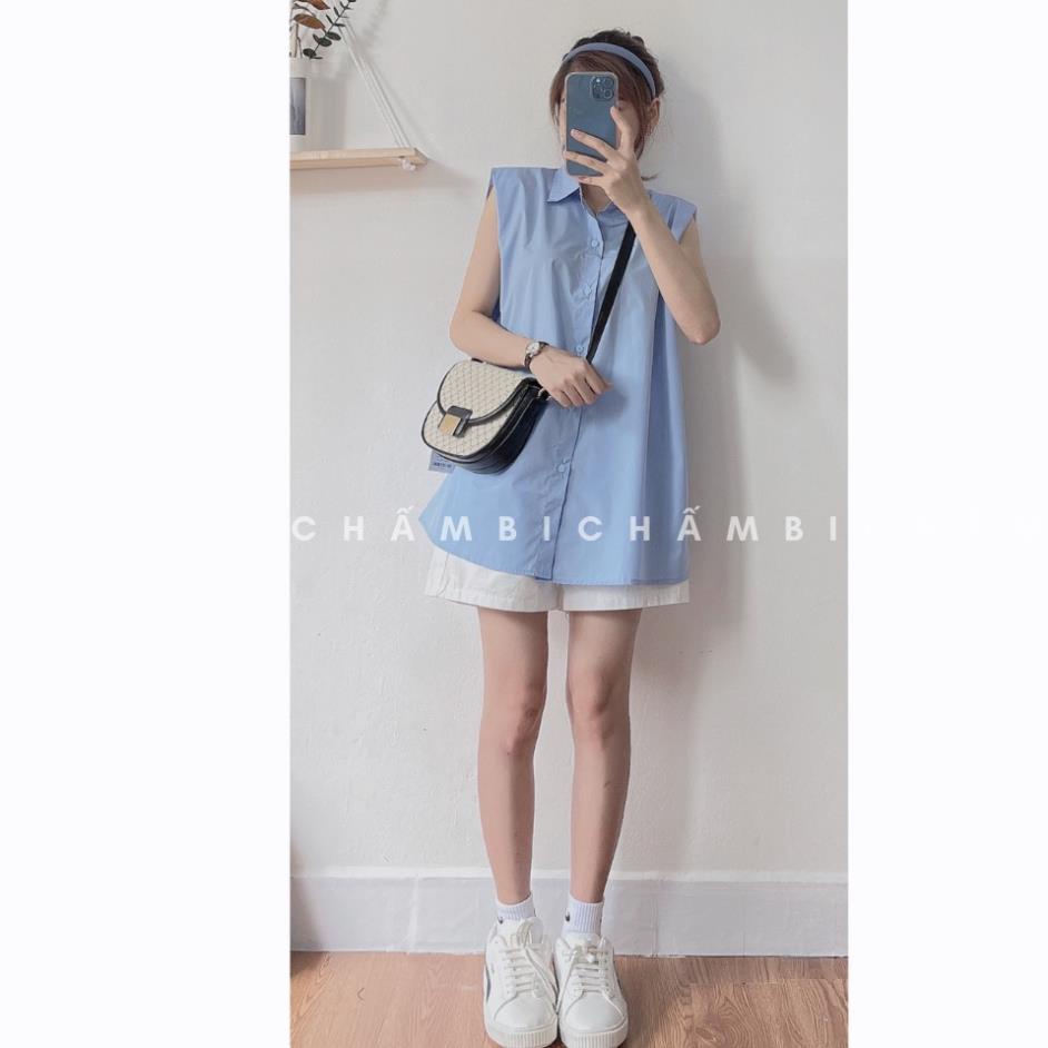Áo sơ mi form rộng A,234, Áo sơ mi khoét nách phong cách ulzzang Hàn Quốc