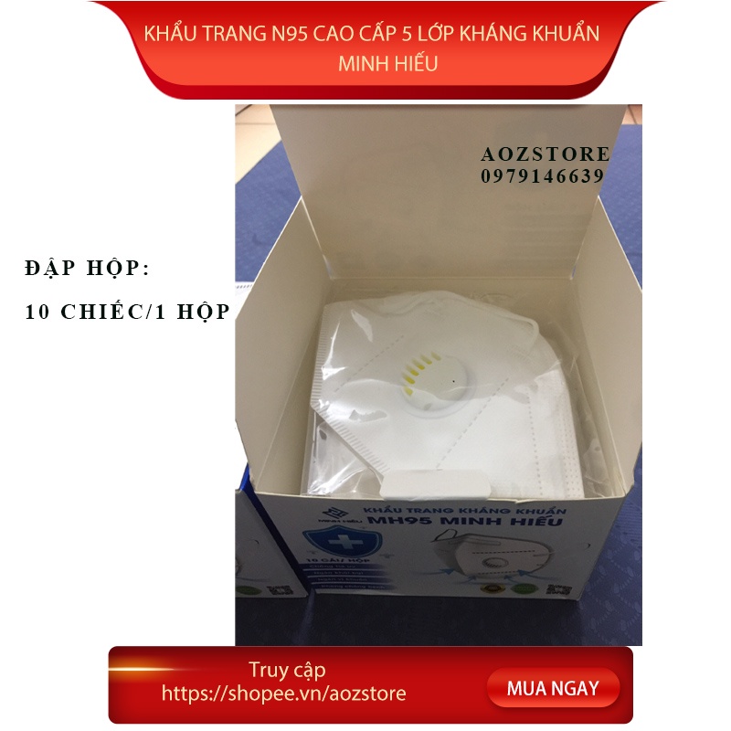Khẩu trang N95 có van Hộp 10 cái Minh Hiếu 5 lớp kháng khuẩn chính hãng