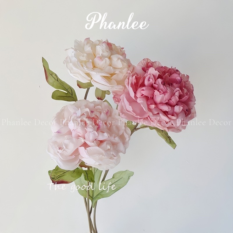 Hoa mẫu đơn lụa 1 cành 1 bông Phanlee màu pastel
