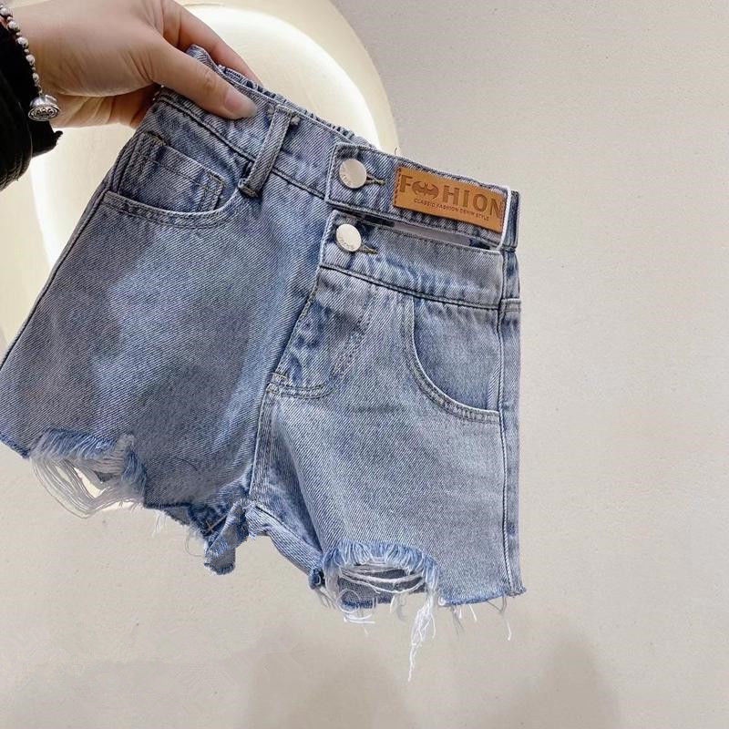 Hàng Mới Về Quần Short Denim Phối Rách Phong Cách Hàn Quốc Thời Trang