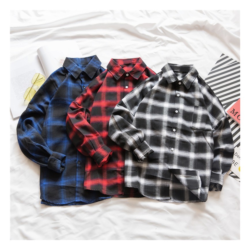 Áo Flannel sơ mi sọc caro đỏ đen