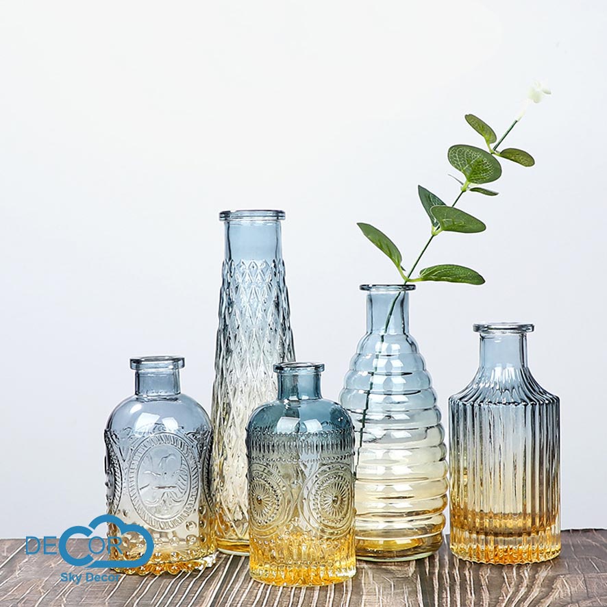 Bình hoa vintage ombre Sky Decor - Lọ thủy tinh cắm hoa, lo thủy tinh decor bàn làm việc