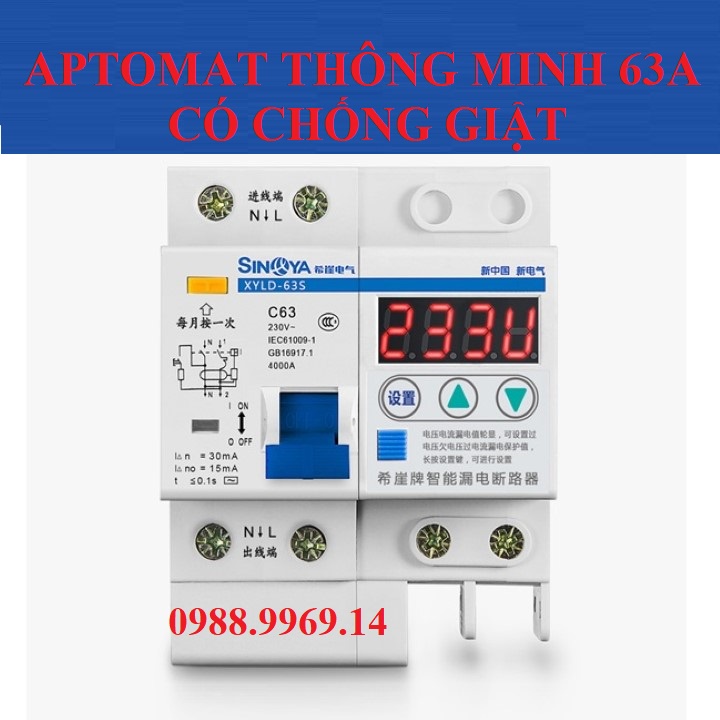 Aptomat thông minh- Ngắt điện theo giá vị VÔN và AMPE cài đặt 63A