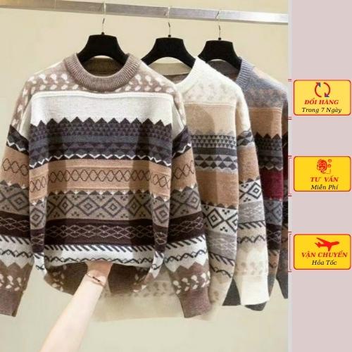 Áo len nữ vintage thổ cẩm dài tay oversize phom rộng ulzzang hàn quốc mùa thu đông