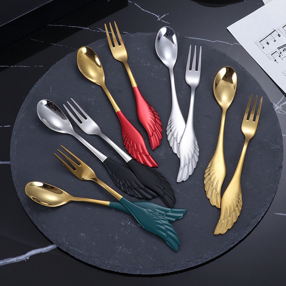 Bộ muỗng nĩa hình cánh thiên thần bằng thép không gỉ 304