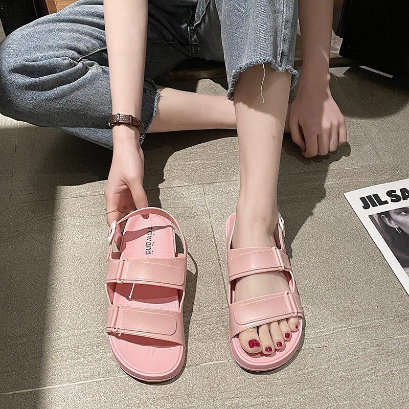 Sandal nữ nhựa 2 quai ngang đế bằng nhẹ êm chống nước chống trơn đi mưa đi biển đi chơi đi học đẹp giá rẻ