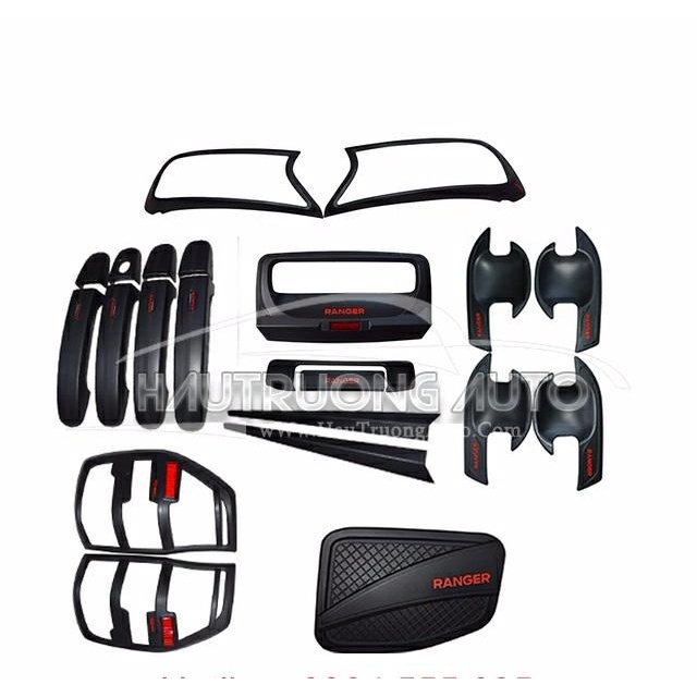 Bộ ốp đèn Pha + hậu +tay + hõm+ Hõm cốp + nắp xăng Nhựa đen Ford Ranger 2015 đến 2020