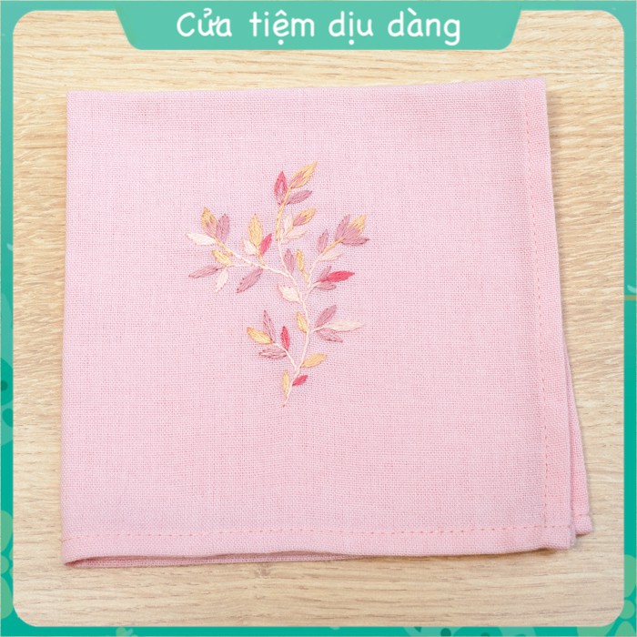 Bộ kit tập thêu khăn tay cho người mới bắt đầu - mẫu hoa lá Việt Nam