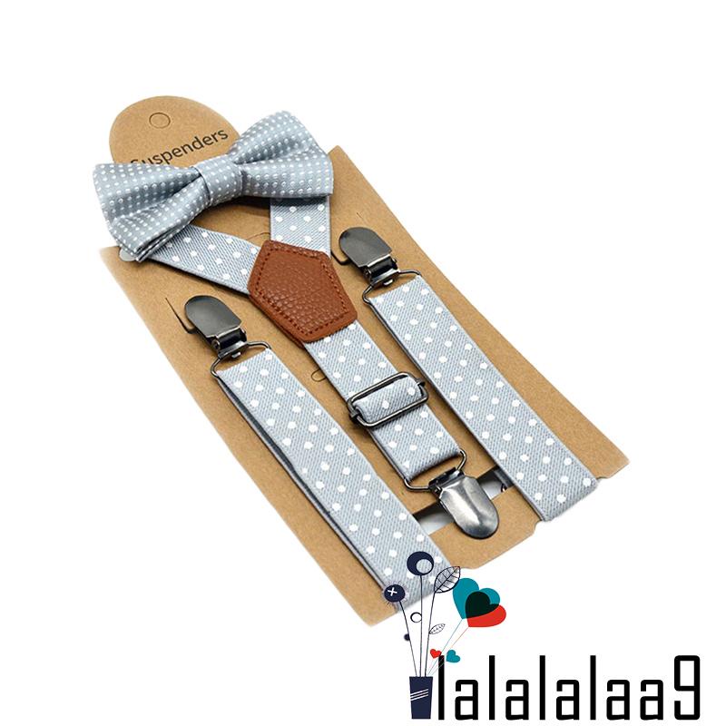 Set Đồ 3 Món Gồm Dây Đai Thắt Nơ Chấm Bi + Dây Đeo + Kẹp Quần Cho Bé Trai