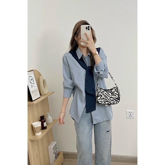 [HÀNG SẴN]ÁO SƠMI KÈM KHĂN DÀI TAY STYLE ulzzang siêu xinh