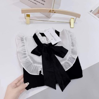 Váy đen nơ trắng pha tay dành cho nữ