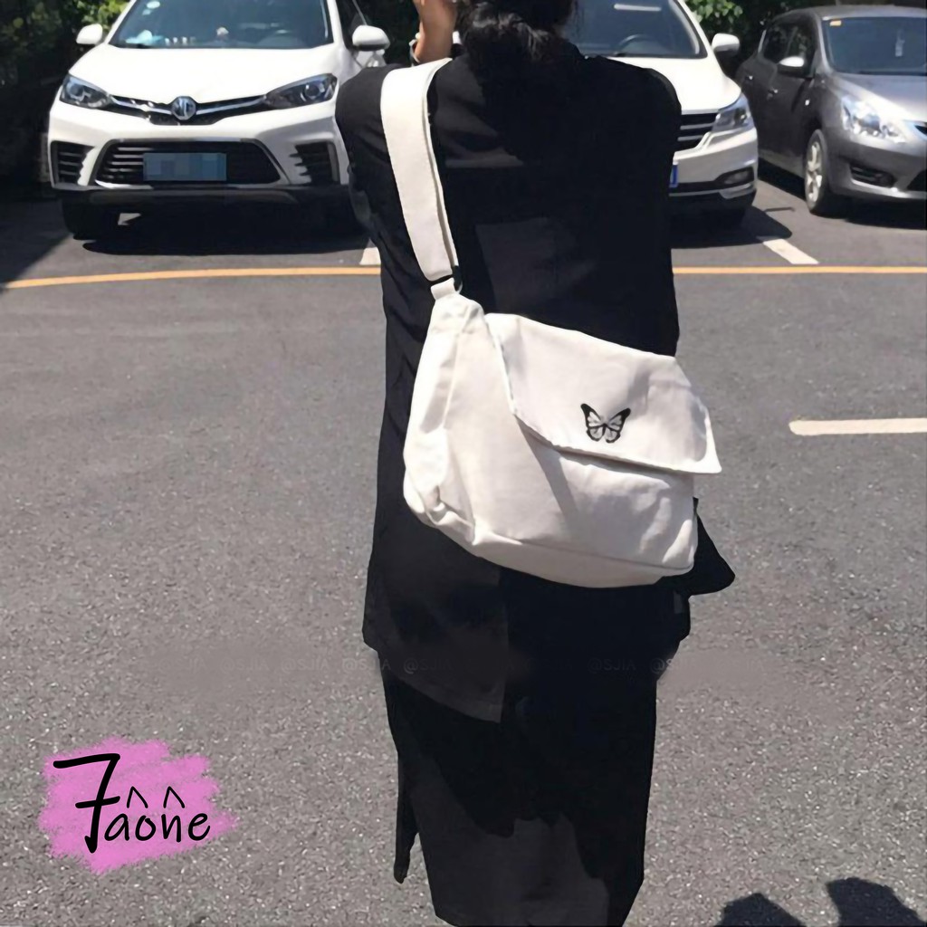 TÚI TOTE BƯỚM ĐEO CHÉO HÌNH IN  VẢI CANVAS UNISEX